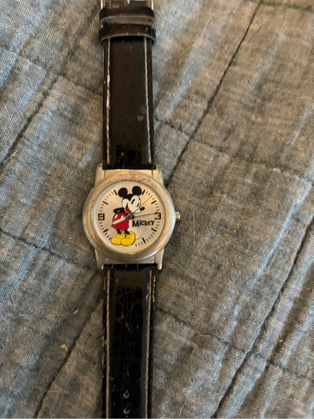 Disney Mickey Mouse Men's Black Strap Watch with White Dial